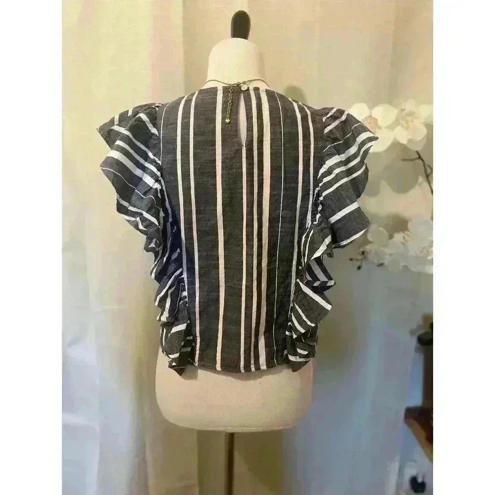 Gray Striped Ruffle Blouse - Picture 3 of 3